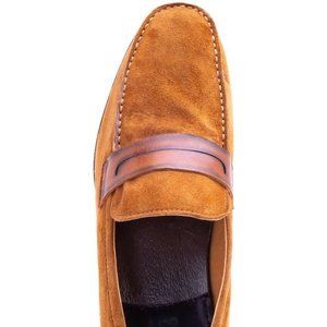Zanzara Penny Loafer. Contrast Slot Vamp Strap. Size: 13. Color: COGNAC
